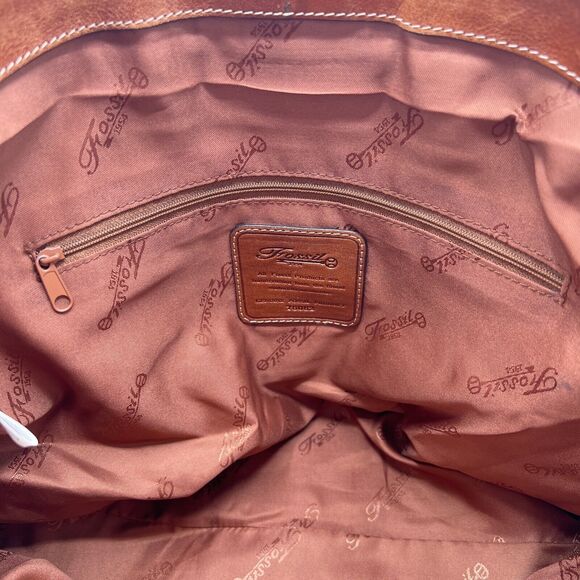 Fossil Tote 1954 Khaki Tan Twill Large Shoulder Bag Brown Leather Trim ZB9495 - Picture 9 of 12